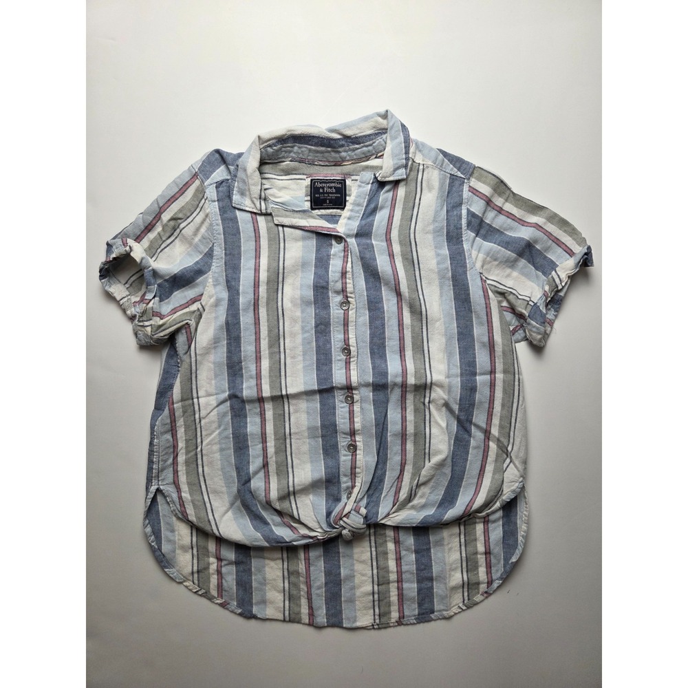 Abercrombie & Fitch Women's Stripe Knot Button Up Short Sleeve Top Size Small‎
